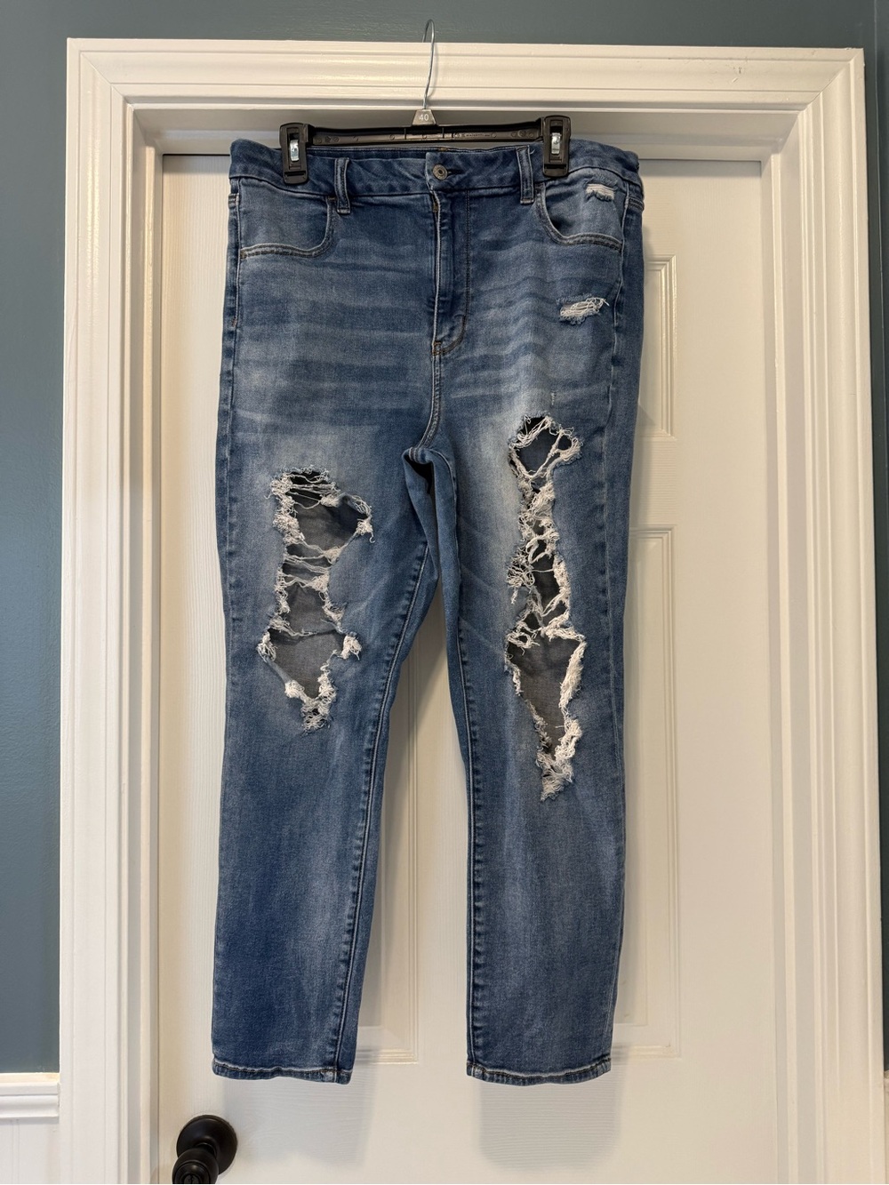American Eagle Outfitters Distressed Medium Blue Boyfriend Jeans